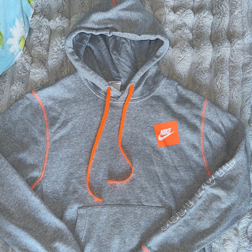 Nike Heather Gray Hoodie with Bright Orange Details